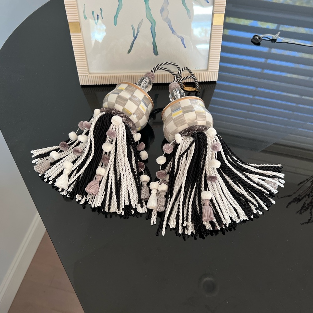 MacKenzie-Childs Two 11” Sterling Check Tassels